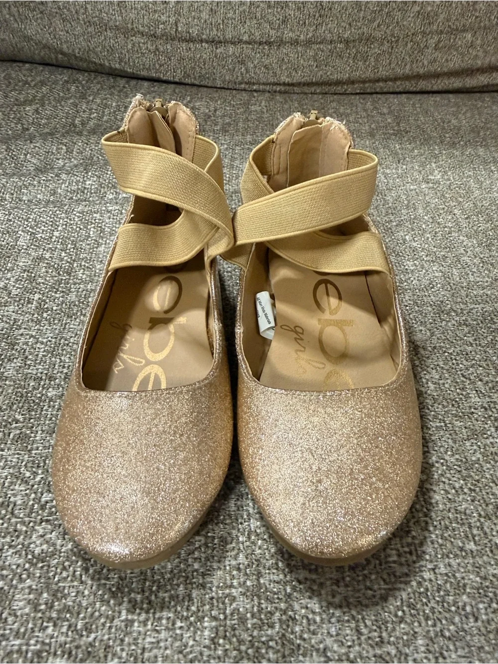 bebe Girls Glitter Ballet Flats with Cross Ankle Straps